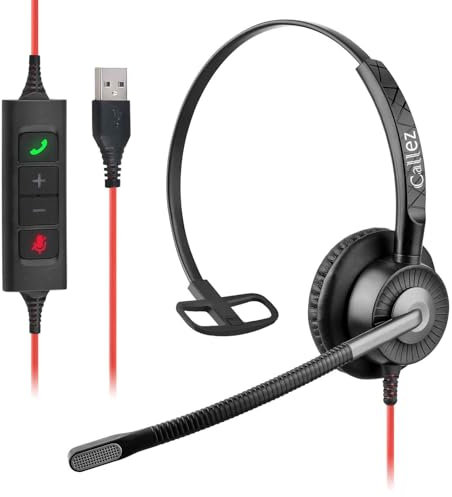Callez USB Headset with ENC Dual Noise Cancelling Microphone for Computer PC, Laptop Headphone with MS Teams Call Button for Teams Online Meeting Office Home Work Zoom Skype Call Center Business