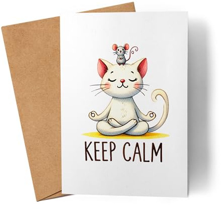 Lilavie-Design Keep Calm Karte Geschenkidee für Yoga-Fans und Katzenliebhaber