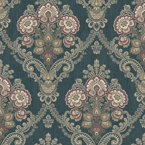 Indian Paisley Damask Teal Wallpaper - Classic Traditional Floral Patterns - Acrylic Coated Paper Stylish Feature Wall