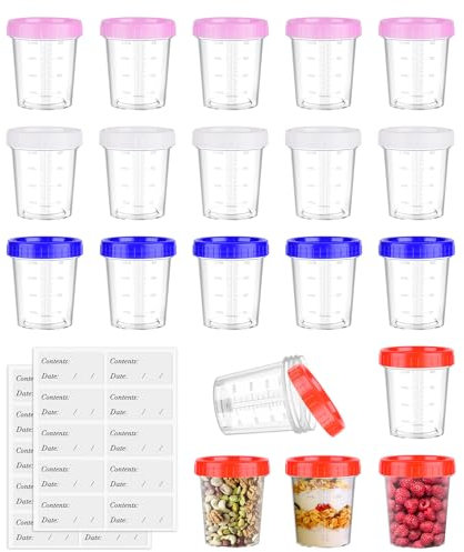 Mispudin Lot de 20 Pot Plastique avec Couvercle 120 ml, Petit Pot Conservation Réutilisable, Petit Pot à Sauce, Petite Boîte Alimentaire avec Date Autocollante pour Stockage de Fruits Alimentaire