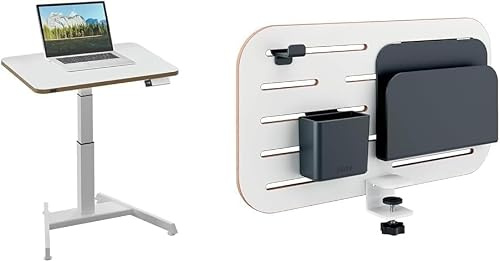 Leitz Ergo Set Elektrischer Sitz-/Steh-Schreibtisch & Kleiner Pegboard Schreibtisch-Organizer, Höhenverstellbares Stehpult, Belastbar bis 80 kg, 80 x 60 cm, Organizer mit Zubehör, 65340001 + 65480000