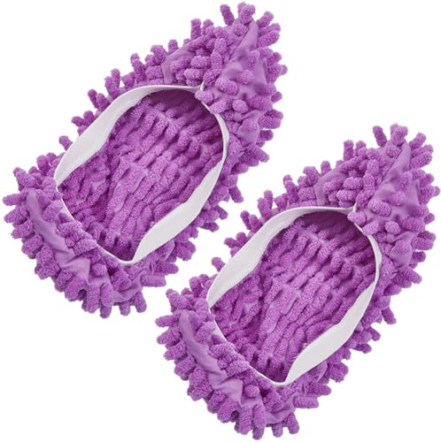 CREATCABIN 2Pcs Mop Slippers Shoes Cover Dust Duster Reusable Microfiber Duster Mops Washable Foot Socks Hair Cleaners Sweeping Floor Cleaning Shoes Cover for House Bathroom Kitchen Purple 9 x 4 Inch