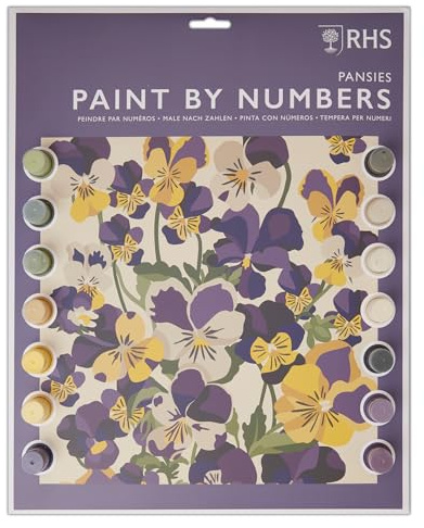 RHS The Royal Horticultural Society Paint by Numbers A3 with 14 Paints & 3 Brushes, Pansies Design, Multicoloured, Learn to Paint for Adults, Painting Craft