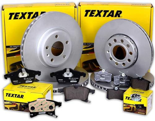 Textar Bremsscheiben + Beläge vorne + hinten | 92229805 + 2473803 + 92140703 + 2500901 für Golf 7 Gti R S3 Leon 5F