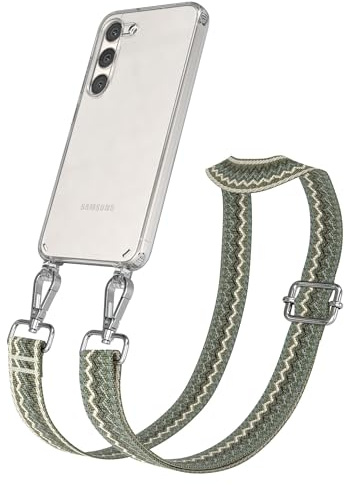EAZY CASE Handykette - Verstellbares Taschenband kompatibel mit Galaxy S23, Schulterriemen, Handykordel mit Silikon Hülle, Umhängetasche, Grün Beige Silber