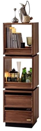 GLigeT Bookcase Rectangle Rotatable Bookshel with Double Drawer, Base with Iron Turntable Storage Shelf, for Home Books Study Supplies Organizer Rack Bookshelf