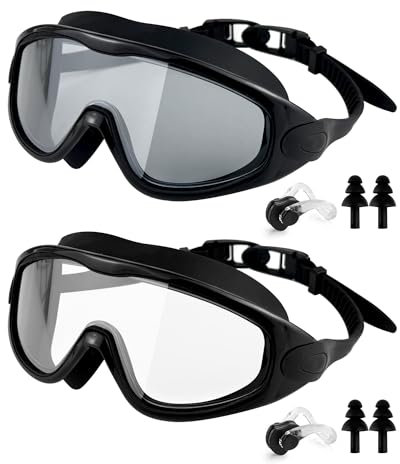 Victoper Swimming Goggles 2 Pack, 180 Degree Wide Clear Vision Swim Goggles for Adult Women Men Youth Teen No Leaking Anti Fog UV Protection Waterproof with Ear Plugs