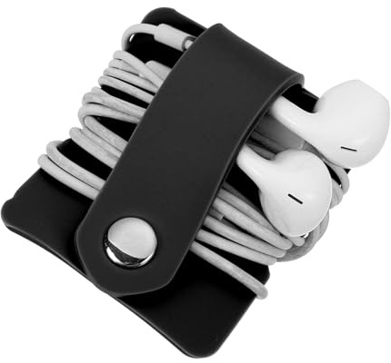 sourcing map Earbuds Holder Case, Earphone Wrap Headphone Case Cord Manager Cable Organizer Winder, Black