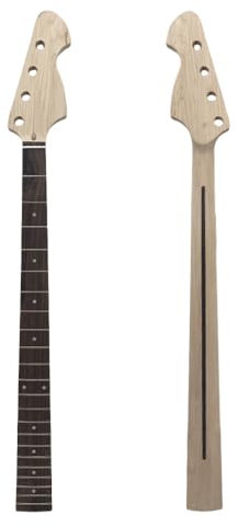 WUQIMUSC Manico per basso a 4 corde, in legno d'acero, 22 tasti, scala da 86,4 cm, tastiera in palissandro con intarsi a pois, dado da 42 mm, bullone (tacco 65 mm)