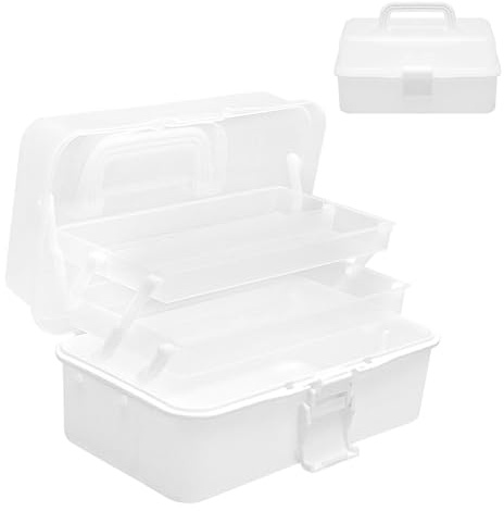 DAWRIS 3 Layer Multipurpose Storage Box Craft Storage Boxes Sewing Box Hair Accessories Organiser Plastic Tool Box with Handle, Fits for Medicine, Toys, Art Supply, Makeup, Nail 26.5 * 15.5 * 13cm
