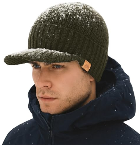 TOP-EX DryKnit™ Wasserdicht Beanie Mütze Herren Merinowolle Wintermütze mit Schirm & Fleecefutter Warme Merino Wollmütze