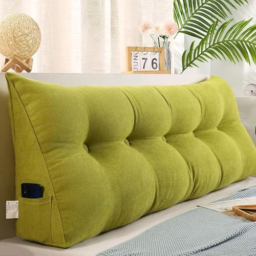 AZVFLY Keilkissen für Bett und Sofa: Bequem Rückenkissen Praktisches Seitenfach multifunktions Wandkissen dreieckiges Lesekissen (Grün, 120 * 50 * 20)