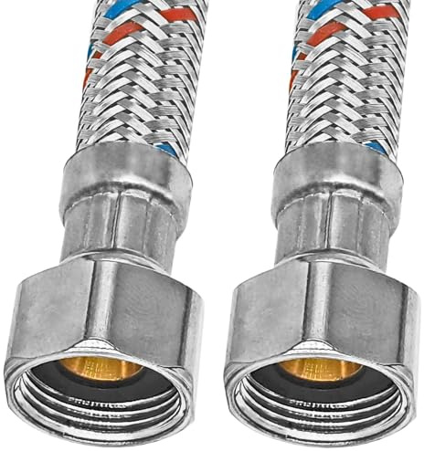 MegaHaustechnik Panzerschlauch Flexschlauch 3/8“ IG x IG, Länge 500mm 50cm beidseitig 3/8 Zoll Innengewinde Überwurfmutter mit Dichtung, Trinkwasser geeignet, Edelstahlgeflecht, Waschbecken Eckventil
