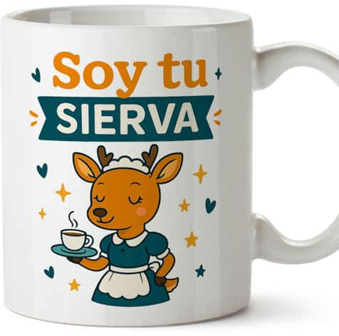 MUGFFINS taza amiga graciosa con frase Soy tu sierva en Español | regalo novia divertido | taza amistad, amigo invisible, romántico | 330 Ml 11 oz | cerámica resistente | Pareja v1