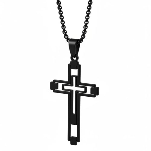 meberg Karma NH10075516 Halskette mit Kreuz Silber, Schwarz od. Gold Herren Edelstahl 60 cm Kette Herrenschmuck Edelstahlkette Männer Herrenhalskette Geschenk für Ihn wasserfest hypoallergen
