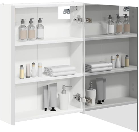 vidaXL Badezimmerspiegelschrank Weiß 53,5 x 15,5 x 70 cm Holzwerkstoff, Stylischer Badezimmeroberfläche, Wandspiegel, Cooles Stauraum, Moderne Vanity, anpassbare Beleuchtung, Platz sparen