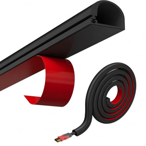 Self Adhesive Mini Cable Trunking for 1 Electric Cable, Flexible White Wire Covers and Wall Cable Hider for TV Cable, Home Office Cable Management and Wire Conduit (Black,2M)