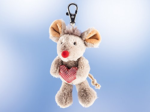 Teddys Rothenburg Kuscheltier Maus mit Herz Schlüsselanhänger grau/rot 12 cm Plüschmaus Plüschschlüsselanhänger Schaffer
