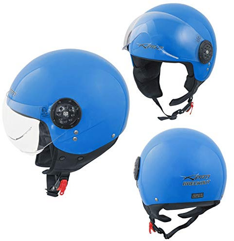 Motorradhelm Motorrad Roller Jet Demi Helm Scooter Homologiert Avio Visor Blau L