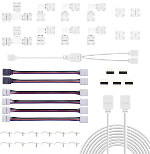 REDTRON LED Strip Verbinder, Verlängerung, Eckverbinder, Streifen Befestigungsclips, Für 10mm 4 Polig RGB 5050 LED Strip