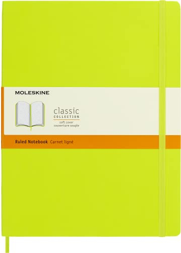 Moleskine - Klassisches Notizbuch, Liniertes Notizbuch, Weicher Einband und Elastischer Verschluss, Größe XL 19 x 25 cm, Limonengrün, 192 Seiten