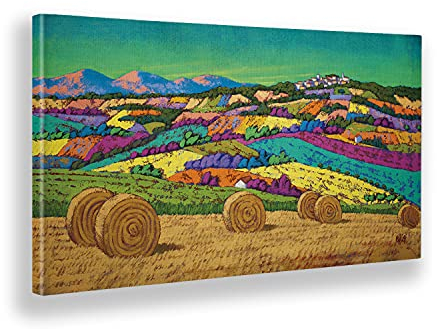 Giallobus - Quadro - Stefano Calisti - Colline colorate cielo verdemare - Tela canvas - 140x70 - Pronto da appendere - Quadri moderni per la casa