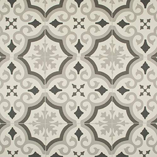 Patterned Tile Style Effect Cosmic Vinyl Flooring 2.5mm Realistic Foam Backed Lino R10 Slip Resistant (Grey Flowing Geometric, 2m x 2m)