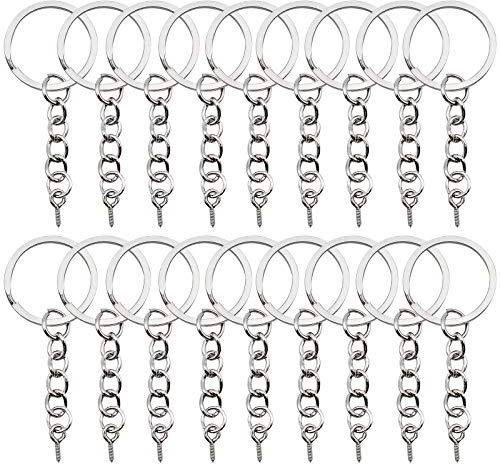 YapitHome 60 Pièces Anneau Porte Clefs Porte-Clés avec Chaîne de Lien split Porte Clef Anneaux Porte-Clés avec Chaîne à Maillons avec de Petites Vis à Œil Convient aux Projets Faits à la Main, Argent