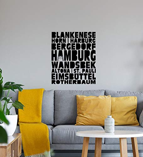 Hamburg Stadtteile Wandtattoo Schwarz Aufkleber 45 x 53 cm