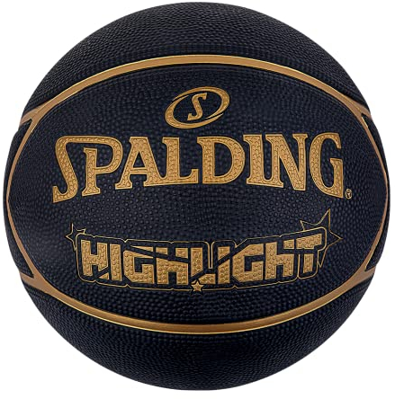 Spalding – Highlight – Black/Gold– Basketball Ball – Size 7 – Basketball – Certified Ball – Material: Rubber – Outdoor – Anti-Slip – Excellent Grip – Official Size and Weight