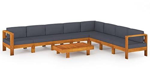 vidaXL Akazienholz Gartenmöbel 9-TLG. mit Dunkelgrauen Auflagen Sitzgruppe Gartensofa Lounge Sofa Garten Garnitur Sitzgarnitur Gartenset