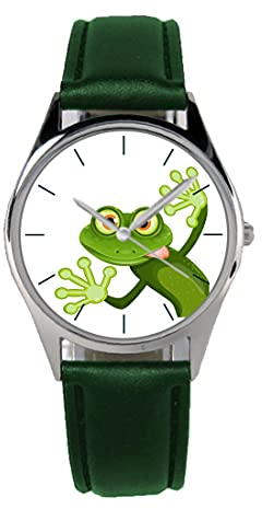 KIESENBERG Armbanduhr Froschliebhaber Frosch Geschenk Artikel Idee Fan Damen Herren Unisex Analog Quartz Lederarmband Uhr 36mm Durchmesser B-20192 - Grünes Band