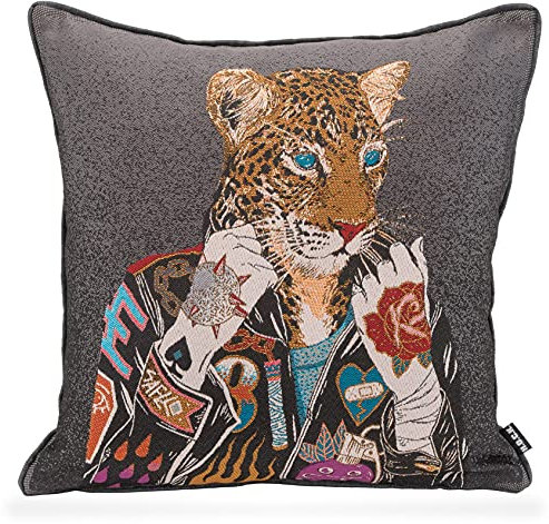 H.O.C.K. Pets Tiermotive Wendekissen Dekokissen Hundemotiv, Tigermotiv mit Keder 45x45cm (45x45cm, Mister Rocky anthrazit)