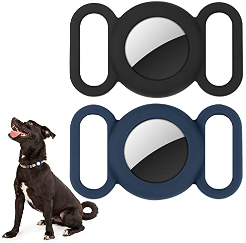 Airtag Collare per cani, custodia in silicone per GPS Tracking Finder, custodia protettiva compatibile con Apple Airtag, collare per cani e gatti, accessori per animali domestici(nero-blu)