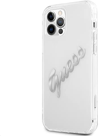 Guess Vintage Script Silver Logo Case for iPhone 12 / iPhone 12 Pro Transparent