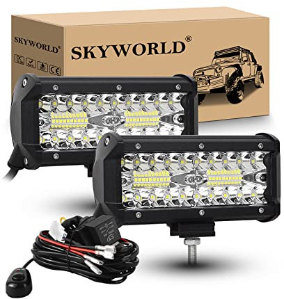 SKYWORLD LED Arbeitsscheinwerfer Bar 2 X 17.8cm 120W LED Scheinwerfer 12V 24V Arbeitslicht Zusatzscheinwerfer mit Kabelbaum für Auto Offroad Traktor PKW LKW SUV UTV ATV