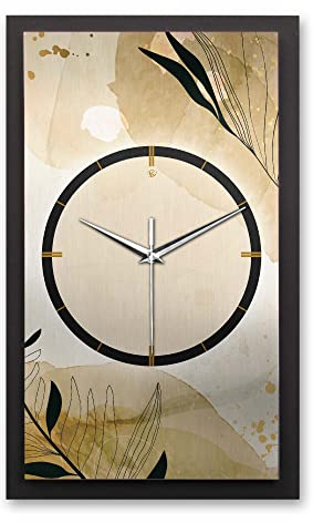 Kreative Feder 3D Designer-Wanduhr Elegant Leaves in modernem Metallic-Look 50x30cm rechteckig analog lautlos ohne Ticken (Elegant Leaves, leises Funkuhrwerk)