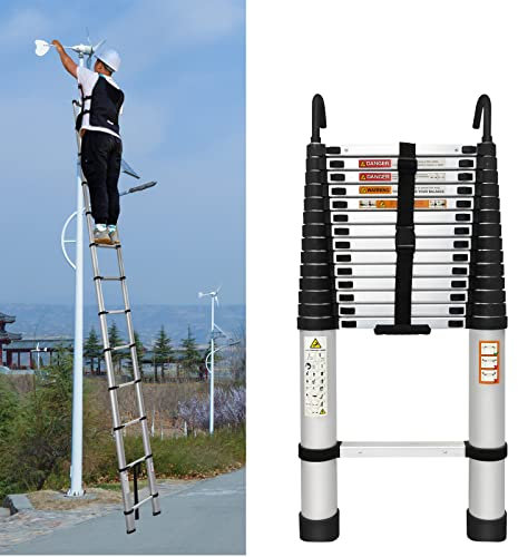 Escalera telescópica con 2 ganchos, 6,2 m, de aluminio, escalera extensible, antideslizante, portátil, con 14 peldaños, capacidad de carga de 150 kg, EN131