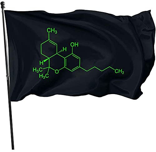 Flaggen THC-Molekül Weed Cannabis Fahnenkette Flaggen Mit Metall-Ösen Gartenflaggen Durable Außenbanner Für Haus Party Feiern 90X150Cm