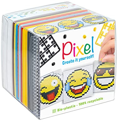 Pixel P29025 - Bastelset Smiley, Stecksystem als kreatives Hobby für Kinder ab 6 Jahre, Würfelbox mit Motivvorlagen und Pixelquadraten