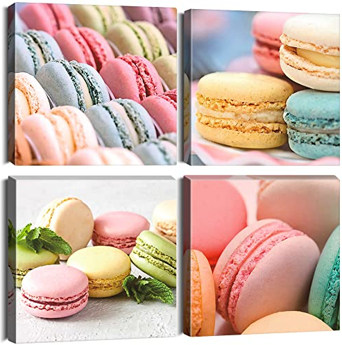 Sungeek Stampe e Quadri su Tela 4 Pezzi Moderni Dipinti di Quadri 30x30cm Stampe da Parete su Tela per Camera da Letto Soggiorno Cucina (Macarons)