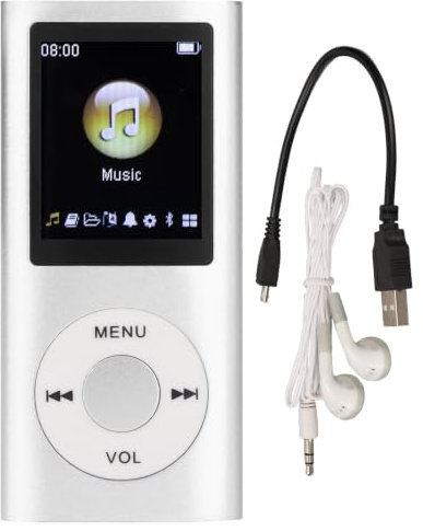 Digitaler, Kompakter und Tragbarer MP3-Player, Unterstützt 64 GB Speicher, 8 Stunden Langes Standby, Aluminiumlegierung, für Studenten, für Kindergeschenke (Silber)