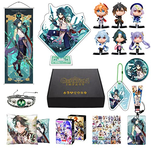 MOTAO Genshin Impact Box Merch Set inkl 11 Geschenk, Alle 5 Stars Charaktere Geschenkbox Set Geschenk Sammlung für Traveller Fans (Xiao)