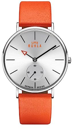 UMR RUHLA Armbanduhr, Quarz, analog, Lederarmband, Edelstahlgehäuse, wasserdicht bis 3 bar, Farbe:Orange