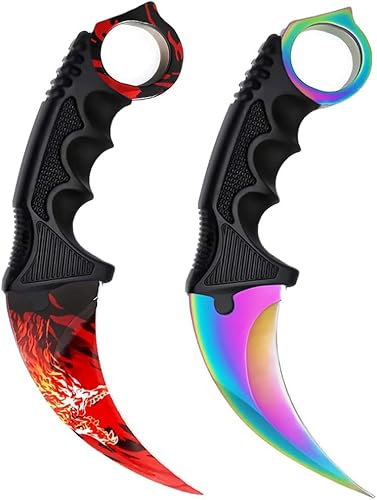 Generisch *2er Pack Duo* Hochwertiges CSGO Skin Jagdmesser Messer Trainer Klinge Feststehende Klinge Trainingsmesser Taschenmesser Jagd Outdoor + Case By Cracker24 (Red Dragon + Fade)