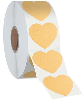 500 herzförmige Kraftaufkleber, natürliche braune runde Blankoetiketten mit permanenter Klebstofffarbcode-Kraftaufkleber mit Perforationslinie für Bastelarbeiten (jeweils 3.8cm)