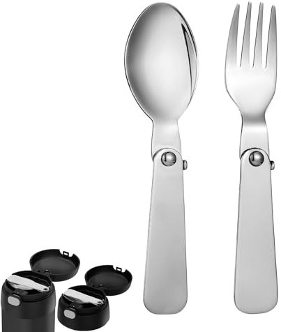 Spoon Fork for THERMOS FUNTAINER Food Jar 10 Oz, Multifunctional Tableware Set Folding Spoon and Fork Replacement Metal Serving for Hot Food Lunch Picnic Travel Outdoor