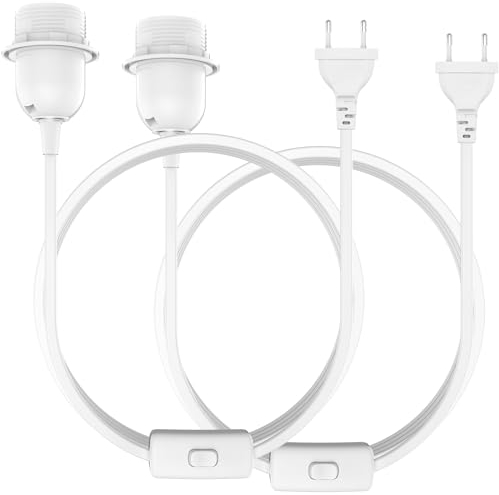 2 X E27 Lampenfassung mit Schalter mit Stecker, E27 Fassung Schwarz mit 3m Kabel Schraubring - Küche, Wohnzimmer und Kinderzimmer - Weiß