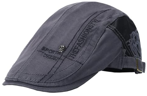 Rayson Herren Schiebermütze Baumwolle Gatsby Flat Cap Newsboy Verstellbar Retro Schirmmütze Baskenmütze Barett Herren Sportmütze Newsboy Cap(Grau)