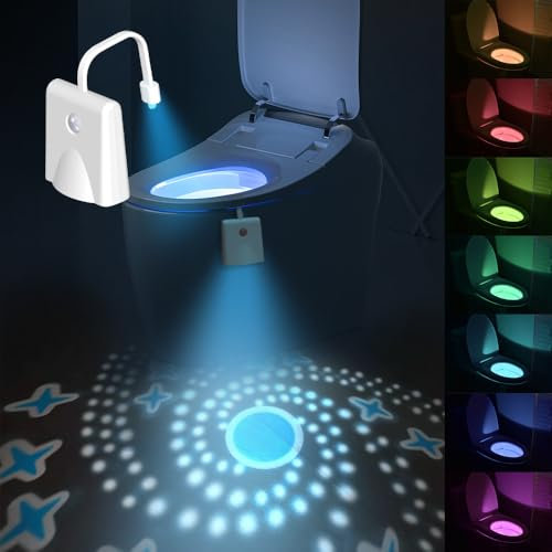 yotutun LED Luz de Inodoro Luz de 7 Colores, USB Recargable WC LED Nocturna con Función Sensor de Detección Movimiento e Impermeable Con Lámpara de Proyector para Aseos Cuartos de Baño